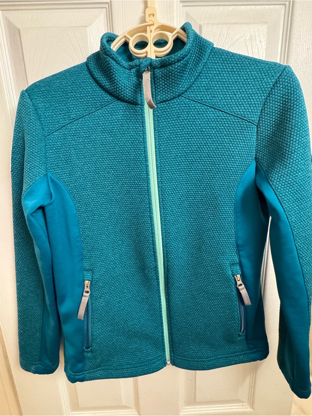 Spyder US Ski Team Waffle Knit Full Zip Fleece Jacket Teal | Large